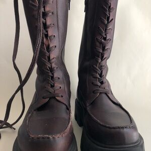 Free People Jones Lug Sole Brown Combat Boots Lace Up Size 8